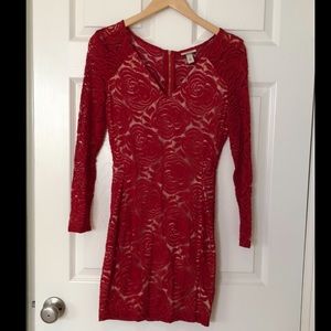 Red lace long sleeve dress